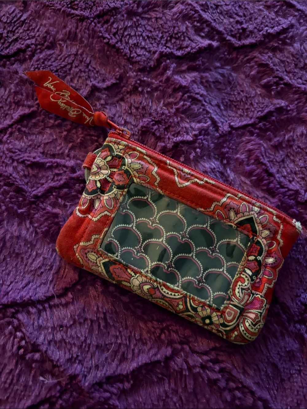 Vera Bradley Red Quilted Floral Clear-Window Coin Pouch